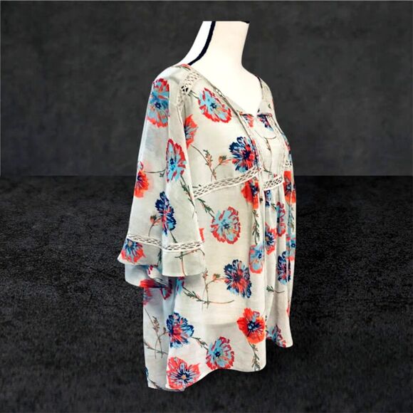 Chelsea & Theodore Woman Floral Boho Tunic top Off-White Floral S2X - Picture 2 of 9
